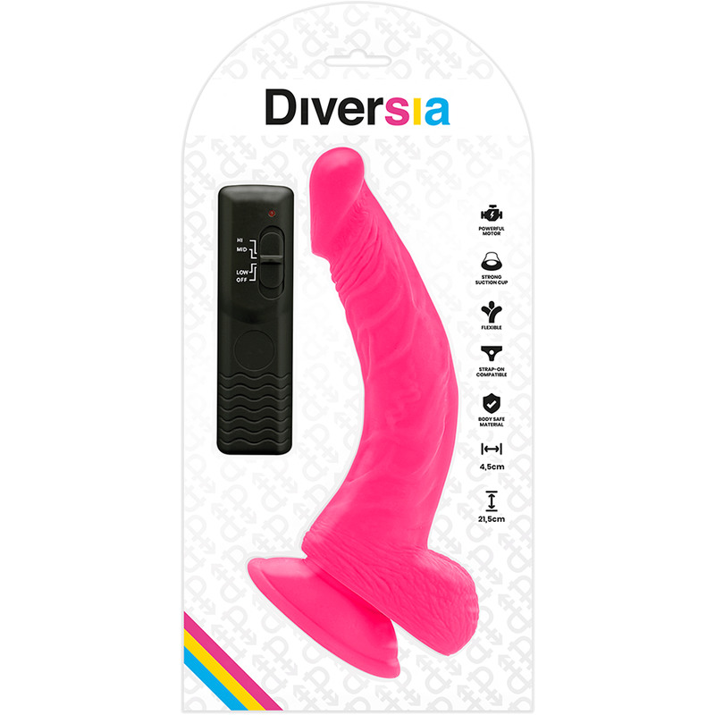 DIVERSIA - DILDO FLEXIBLE CON VIBRACION ROSA 21.5 CM -O- 4.5 CM