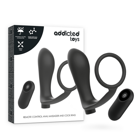 ADDICTED TOYS - ANILLA PENE CON PLUG ANAL CONTROL REMOTO NEGRO RECARGABLE