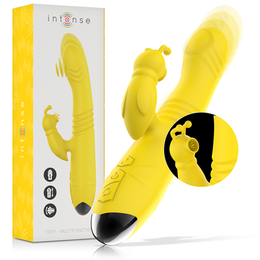 INTENSE - TOKY VIBRADOR MULTIFUNCIÓN RECARGABLE UP & DOWN CON ESTIMULADOR DE CLITORIS AMARILLO