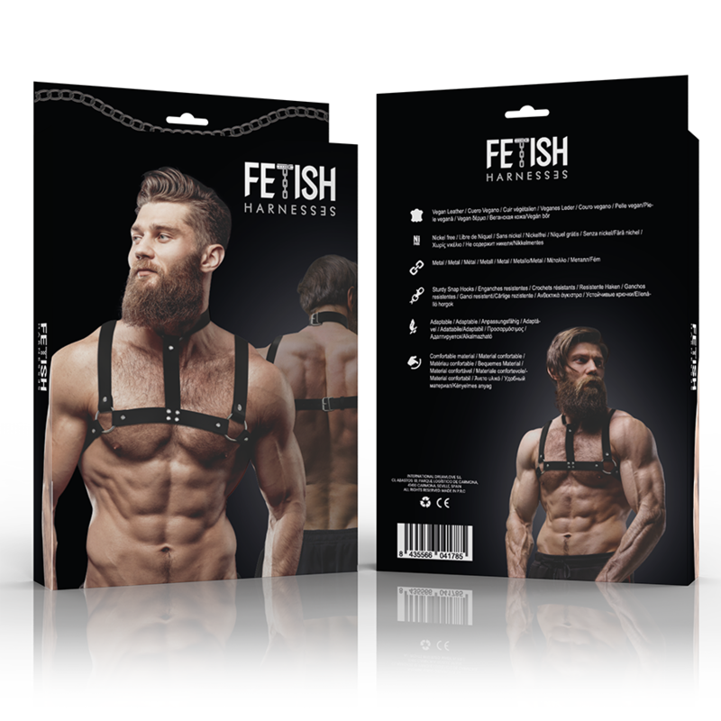 FETISH SUBMISSIVE ATTITUDE - ARNÉS AJUSTABLE ECOPIEL PECHO CON COLLAR HOMBRE