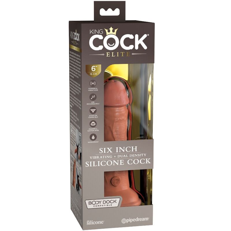 KING COCK - ELITE DILDO REALISTICO VIBRADOR & SILICONA 15.2 CM CARAMELO