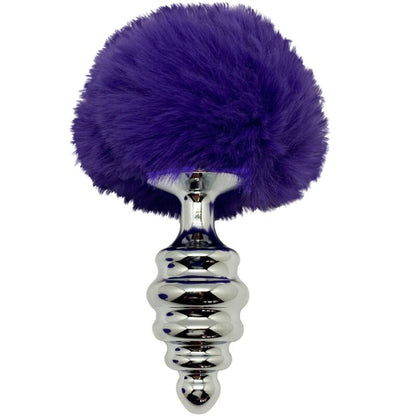 ALIVE - ANAL PLEASURE PLUG ESPIRAL METAL POMPON VIOLETA OSCURO TALLA L