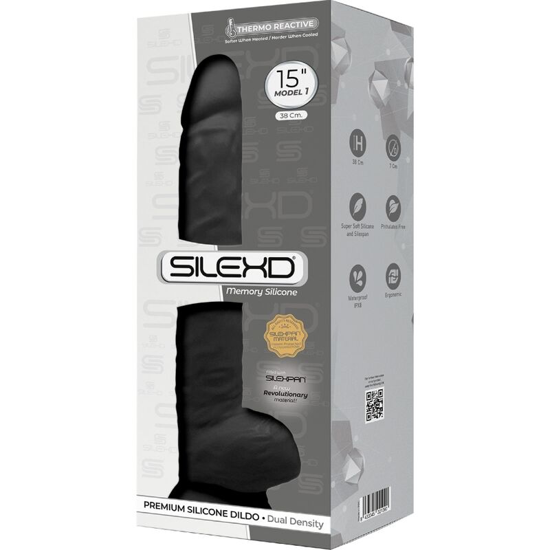 SILEXD - MODELO 1 PENE REALISTICO SILICONA PREMIUM SILEXPAN NEGRO 38 CM