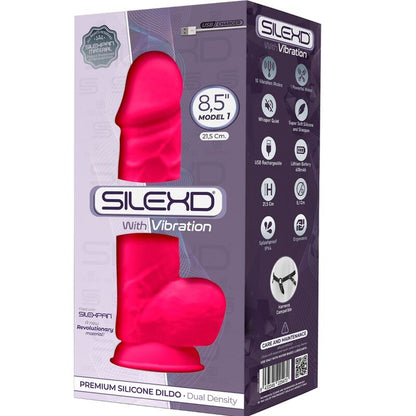 SILEXD - MODELO 1 PENE REALISTICO VIBRADOR SILICONA PREMIUM SILEXPAN FUCSIA 21.5 CM