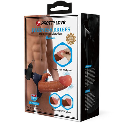 PRETTY LOVE - MARION HARNESS BRIEFS UNIVERSAL CON DILDO VIBRACIÓN 19 CM MULATO