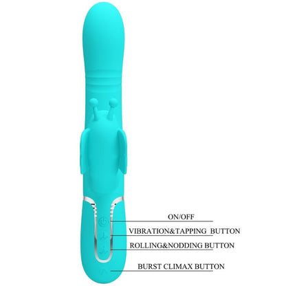 PRETTY LOVE - VIBRADOR RABBIT MULTIFUNCIÓN 4 EN 1 MARIPOSA VERDE AGUA