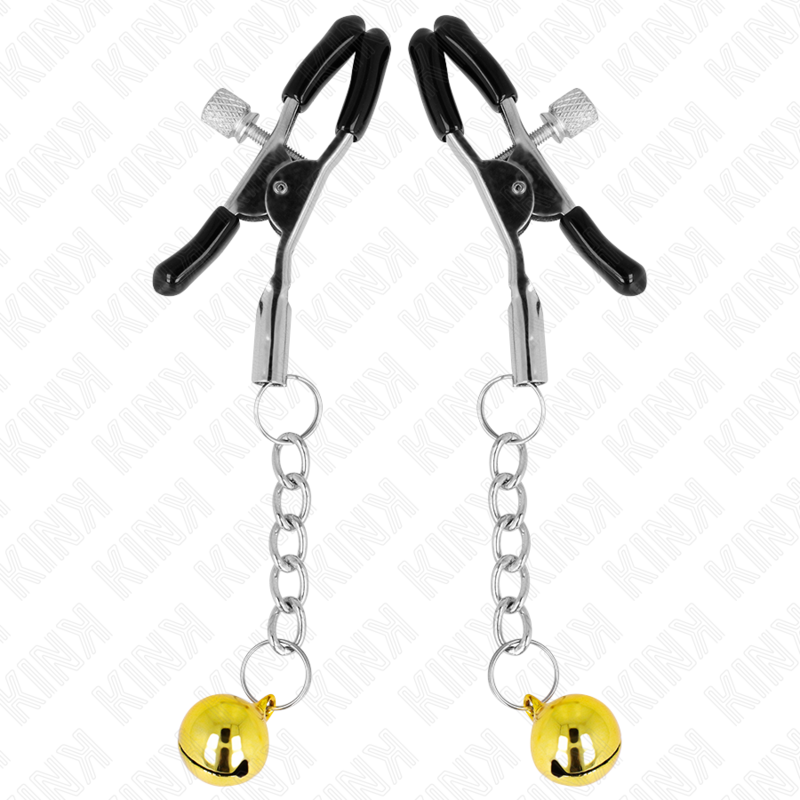 KINK - PINZAS PARA PEZONES CON COLGANTE DE CASCABEL DORADO 6 CM