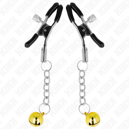 KINK - PINZAS PARA PEZONES CON COLGANTE DE CASCABEL DORADO 6 CM