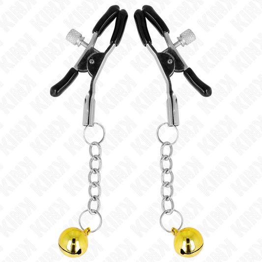 KINK - PINZAS PARA PEZONES CON COLGANTE DE CASCABEL DORADO 6 CM