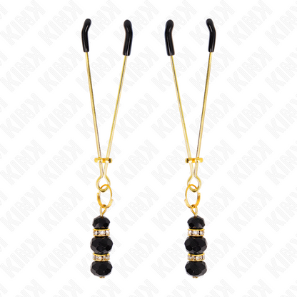 KINK - PINZAS PARA PEZONES DORADA FINA CON TRIPLE BOLA DE VIDRIO NEGRO 7 CM