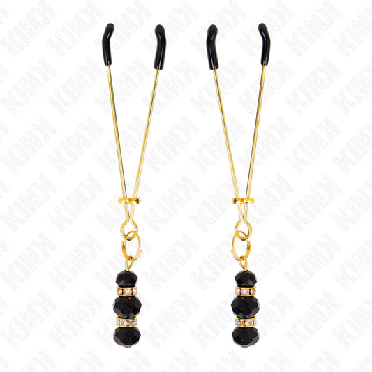 KINK - PINZAS PARA PEZONES DORADA FINA CON TRIPLE BOLA DE VIDRIO NEGRO 7 CM