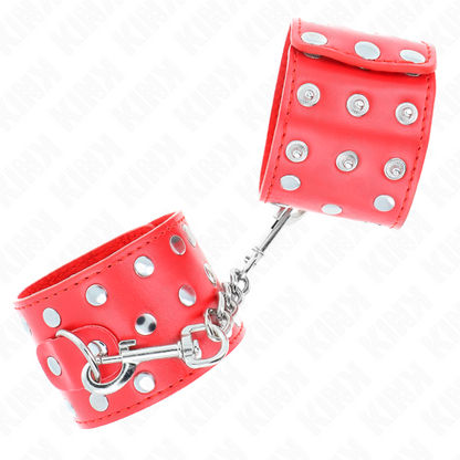 KINK - MUÑEQUERAS CON CIERRE A PRESIÓN LLENO DE TACHUELAS AJUSTABLE ROJO 19-24 CM X 5.5 CM