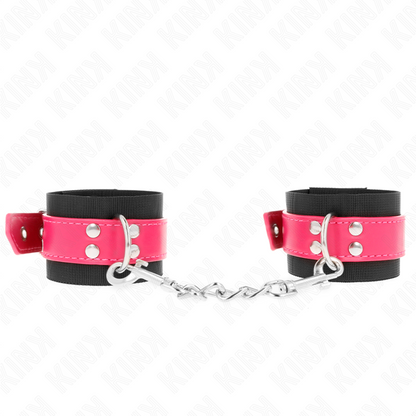 KINK - MUÑEQUERAS DE NYLON NEGRO CON CORREA POLIPIEL FUSCIA AJUSTABLE 19-29 CM X 5.1 CM