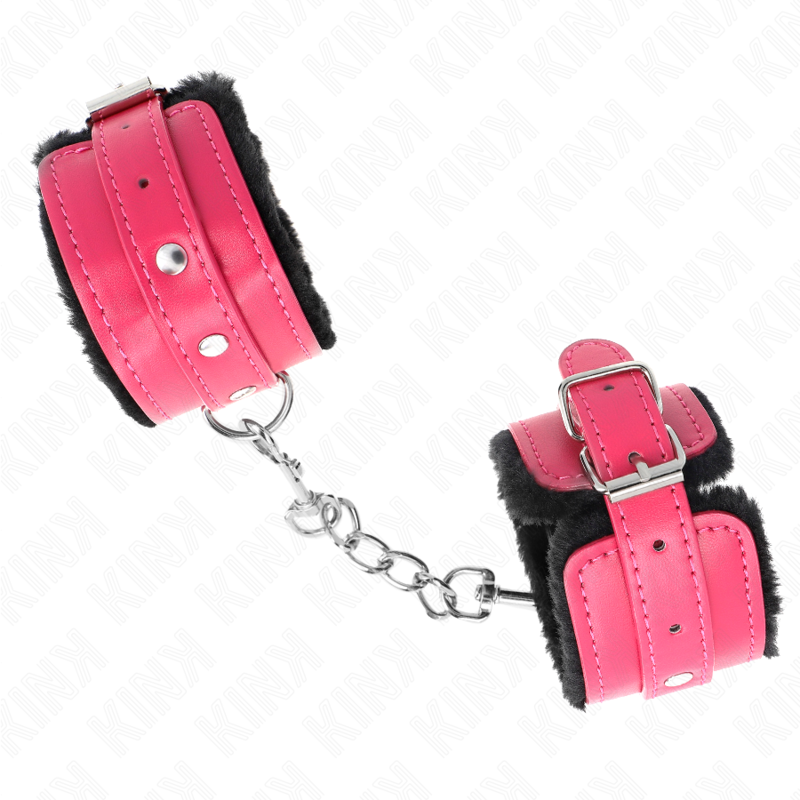 KINK - MUÑEQUERAS FORRADAS PREMIUM NEGRO CON CORREA FUCSIA AJUSTABLE 17-29 CM X 6 CM