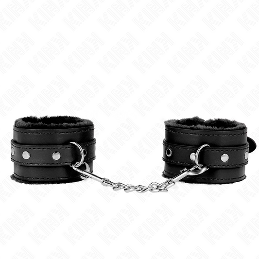 KINK - MUÑEQUERAS FORRADAS PREMIUM NEGRO CON CORREA NEGRO AJUSTABLE 17-29 CM X 6 CM