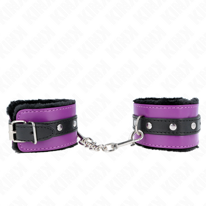 KINK - MUÑEQUERAS FORRADAS PREMIUM NEGRO CON CORREA VIOLETA / NEGRO AJUSTABLE 17-29 CM X 6 CM