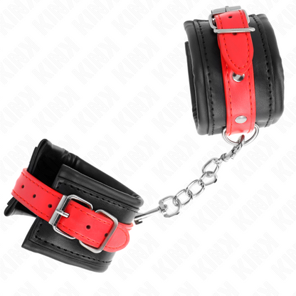 KINK - MUÑEQUERAS NEGRO CON CORREA ROJO AJUSTABLE 17-28 CM X 6 CM