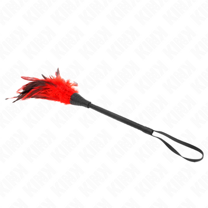 KINK - PLUMAS DE POLLO PARA COSQUILLAS CON FORMA CUERNO DE CRIADA ROJO 36 CM