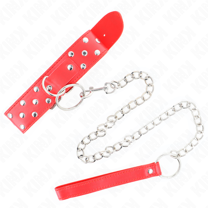 KINK - COLLAR CON CORREA 65 CM REMACHE ANILLA ROJO AJUSTABLE 36-50 CM X 3.8 CM