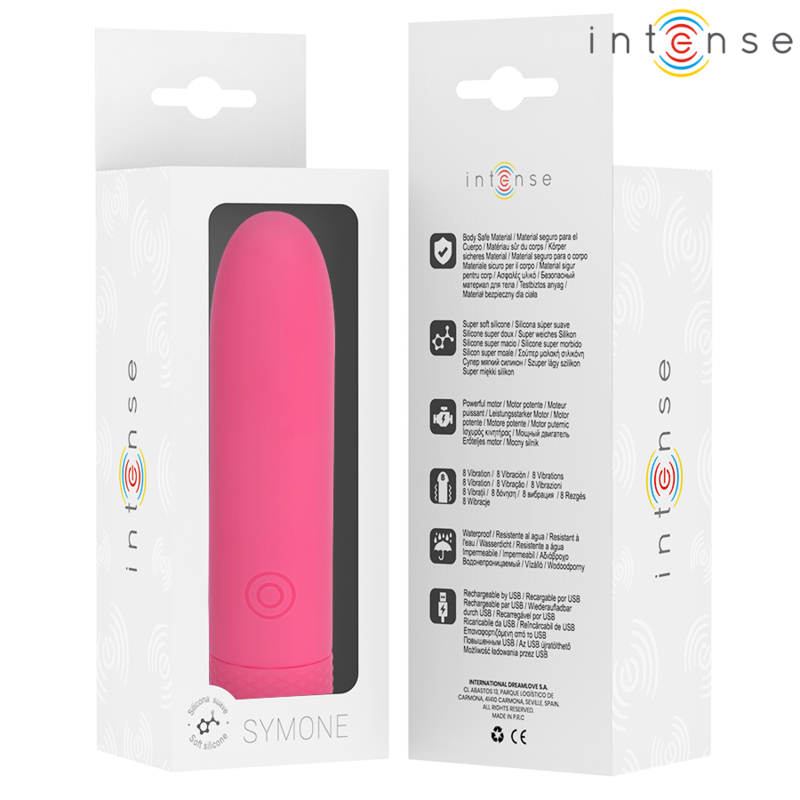 INTENSE - SYMONE BALA VIBRADORA RECARGABLE POR USB 8 VIBRACIONES ROSA 10 X 2.2 CM