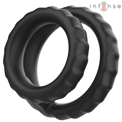 INTENSE - DEWEY ANILLO DOBLE PARA PENE SILICONA NEGRO MODELO 2