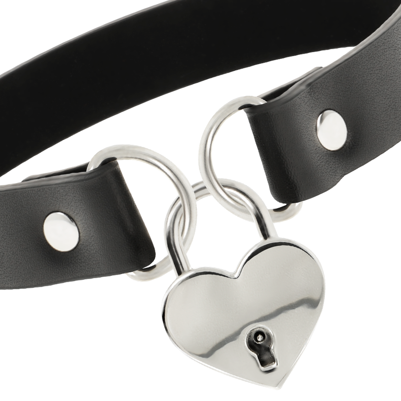 COQUETTE CHIC DESIRE - COLLAR CUERO VEGANO ACCESORIO CORAZÓN CON LLAVE